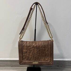 BCBG Paris Quilted Taupe Shoulder Bag with Gold Chain Strap